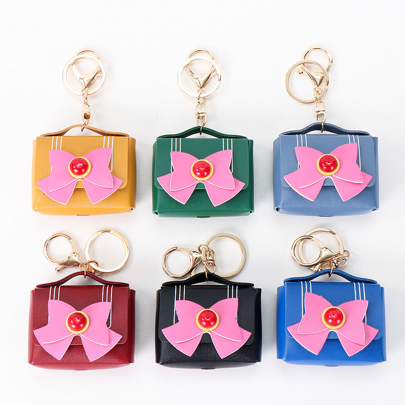 Wholesale Agate bow leather car key pendant earphone bag coin purse keychain
